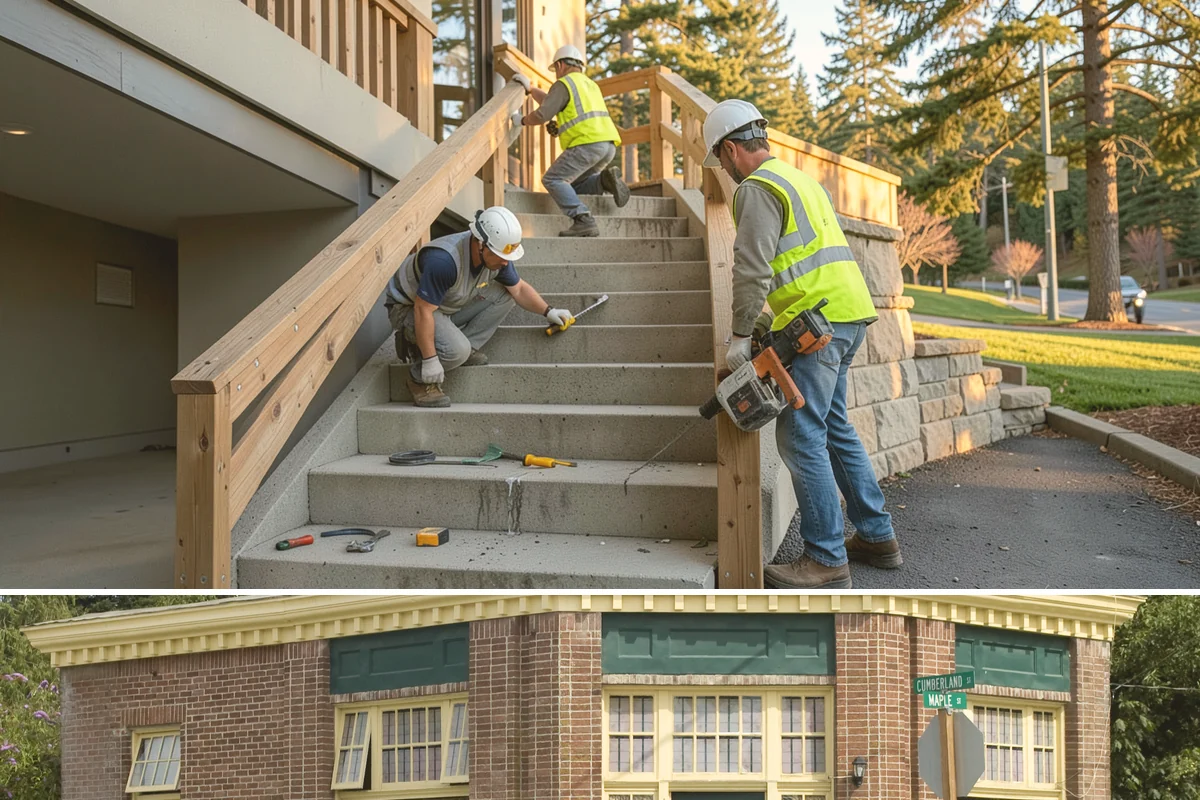 Handrail Installation in Hamilton, Skagit County, WA - Handrail installation proceeds year-round, with anchoring into new concrete timed after adequate cure in drier months.