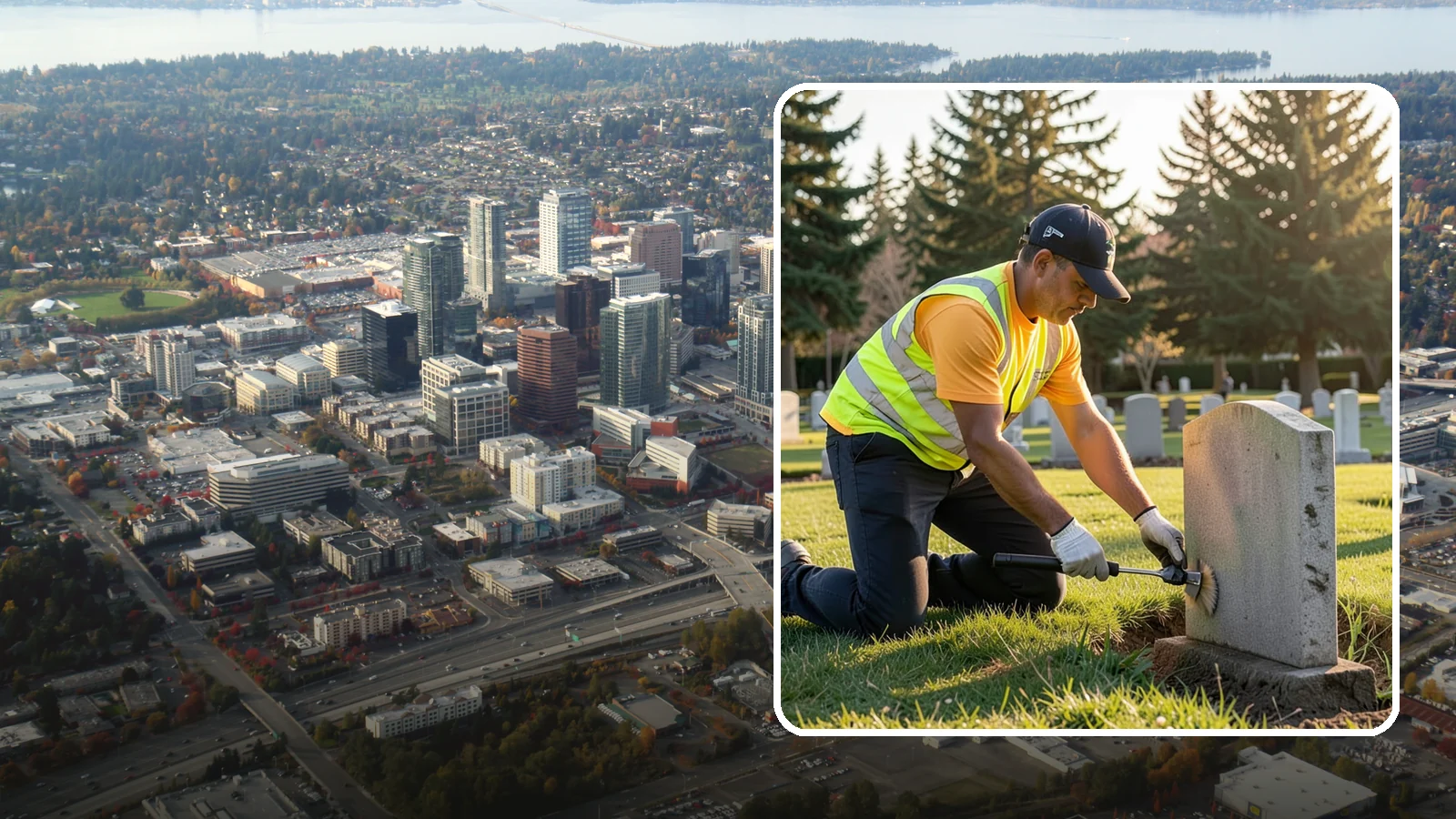 Headstone Cleaning in Bellevue, King County, WA - Gentle, professional cleaning of headstones and grave markers for Western Washington cemeteries.