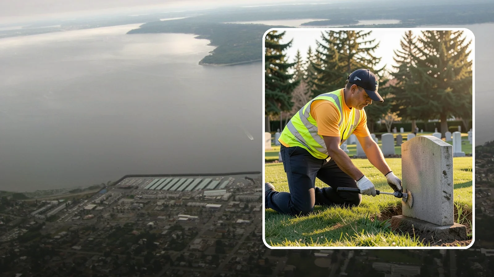 Headstone Cleaning in Des Moines, King County, WA - Gentle, professional cleaning of headstones and grave markers for Western Washington cemeteries.