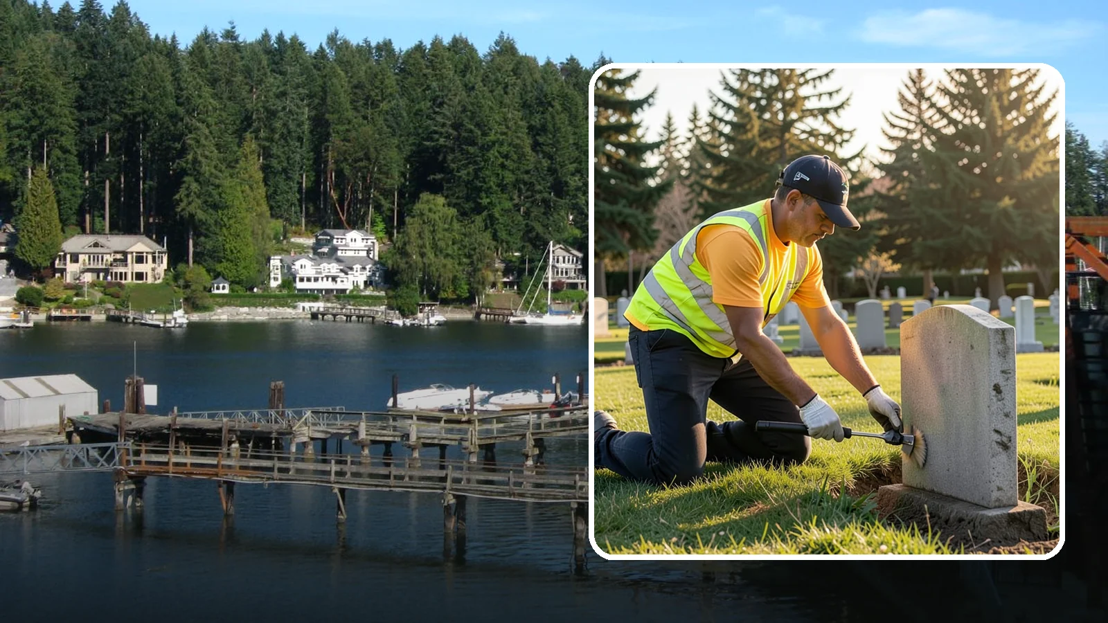 Headstone Cleaning in Gig Harbor, Pierce County, WA - Gentle, professional cleaning of headstones and grave markers for Western Washington cemeteries.