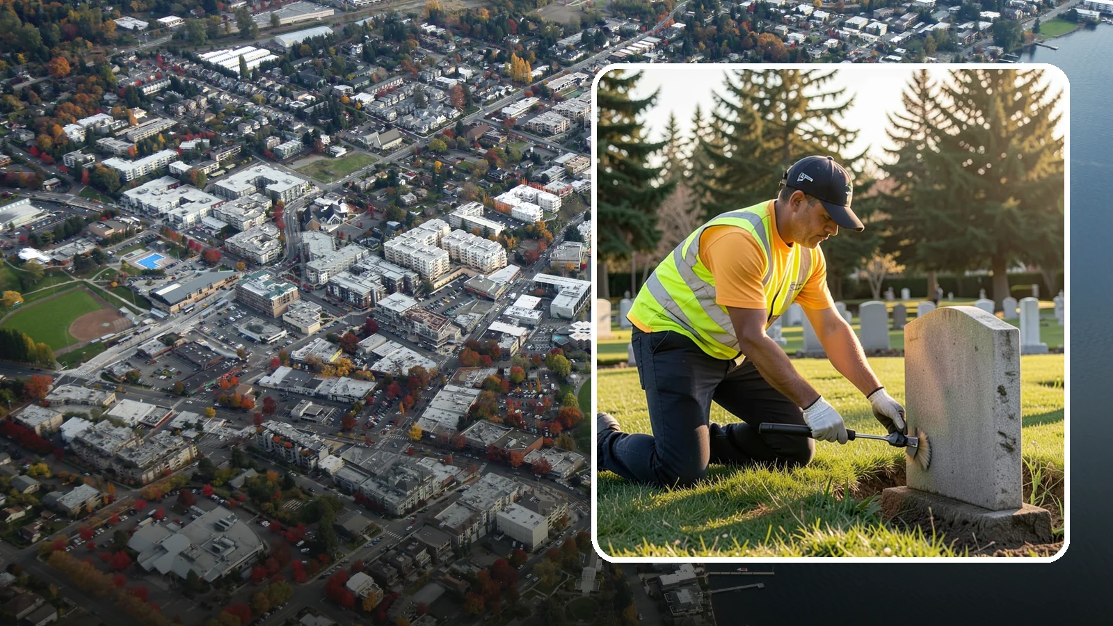 Headstone Cleaning in Kirkland, King County, WA - Gentle, professional cleaning of headstones and grave markers for Western Washington cemeteries.