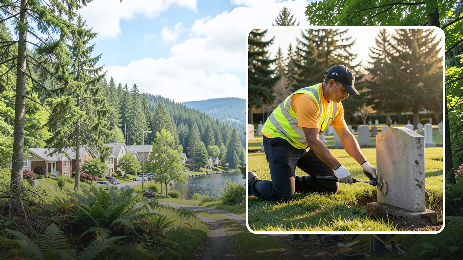 Headstone Cleaning in Lake Forest Park, King County, WA - Gentle, professional cleaning of headstones and grave markers for Western Washington cemeteries.