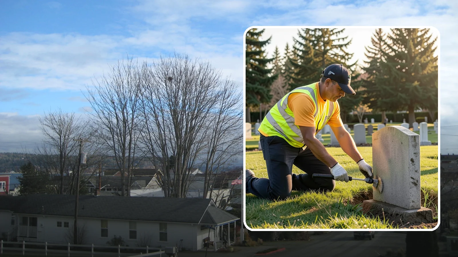 Headstone Cleaning in Langley, Island County, WA - Gentle, professional cleaning of headstones and grave markers for Western Washington cemeteries.