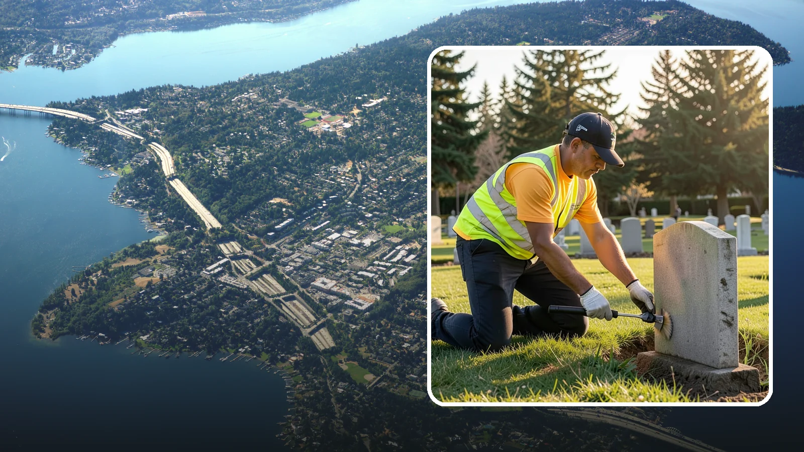 Headstone Cleaning in Mercer Island, King County, WA - Gentle, professional cleaning of headstones and grave markers for Western Washington cemeteries.