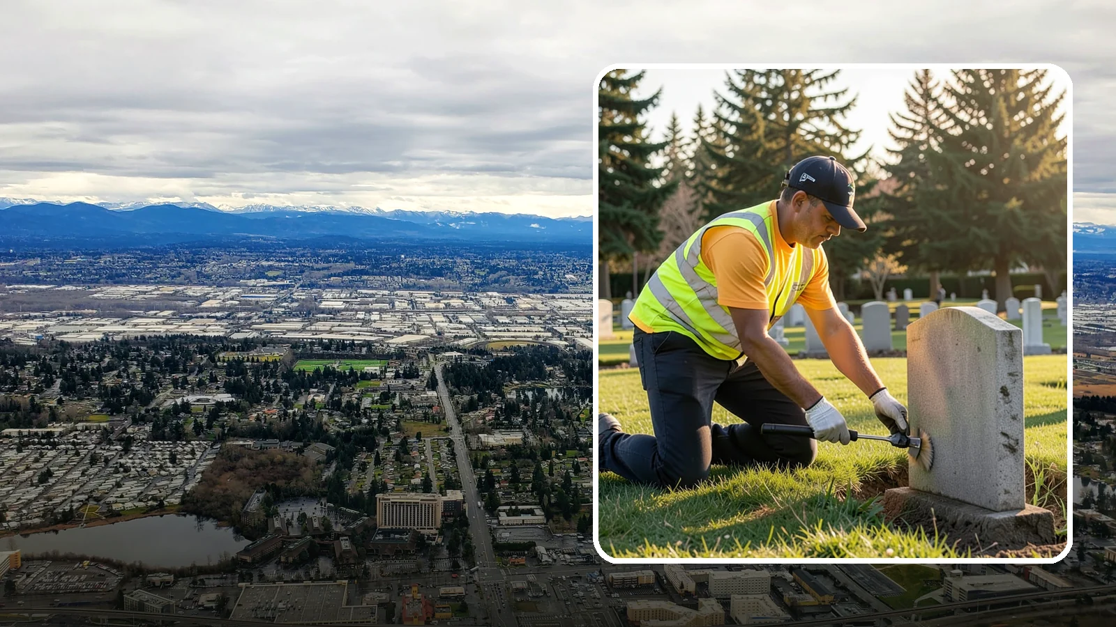 Headstone Cleaning in SeaTac, King County, WA - Gentle, professional cleaning of headstones and grave markers for Western Washington cemeteries.
