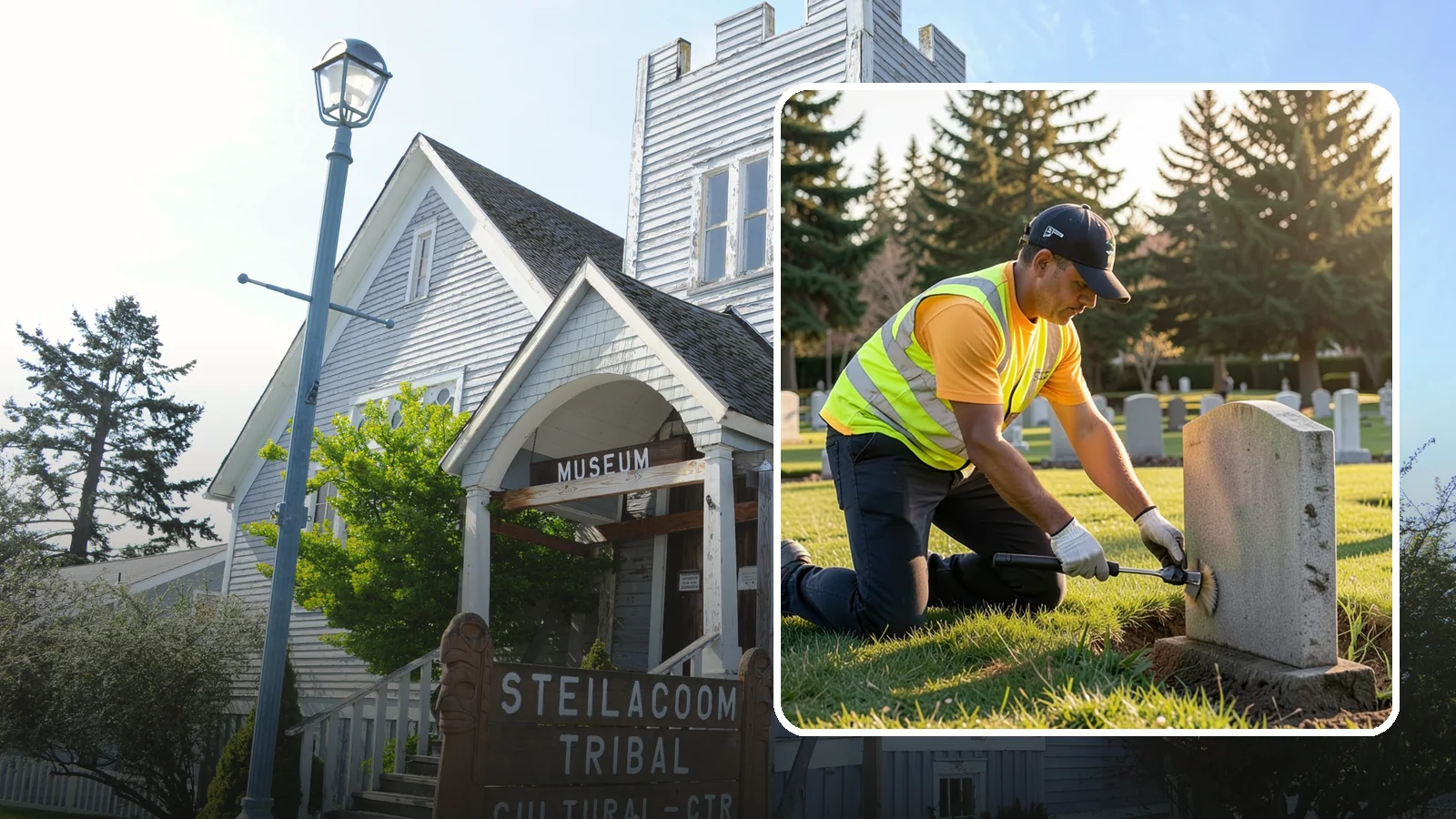 Headstone Cleaning in Steilacoom, Pierce County, WA - Gentle, professional cleaning of headstones and grave markers for Western Washington cemeteries.