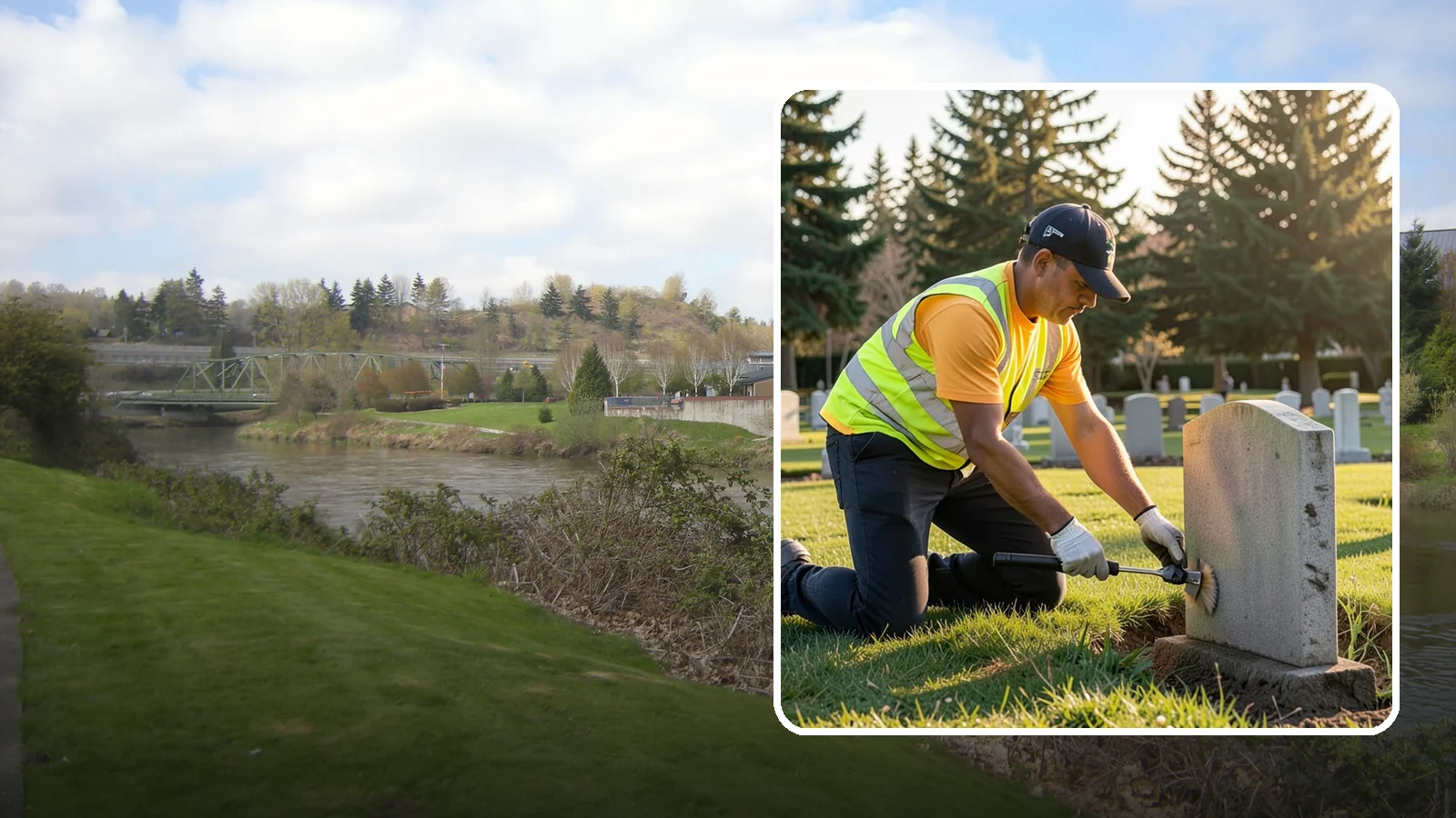 Headstone Cleaning in Tukwila, King County, WA - Gentle, professional cleaning of headstones and grave markers for Western Washington cemeteries.