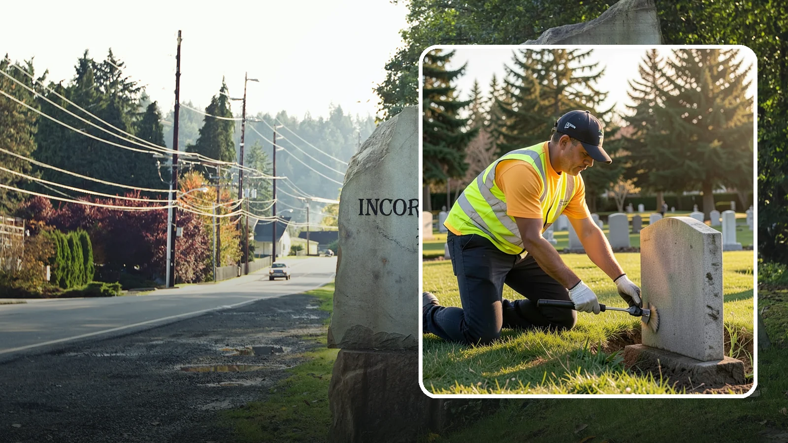 Headstone Cleaning in Wilkeson, Pierce County, WA - Gentle, professional cleaning of headstones and grave markers for Western Washington cemeteries.