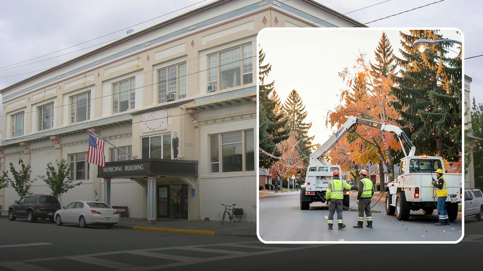 Holiday Lighting Installation in Anacortes, Skagit County, WA - Installation of civic holiday lighting displays for Western Washington downtowns, parks, and public buildings.