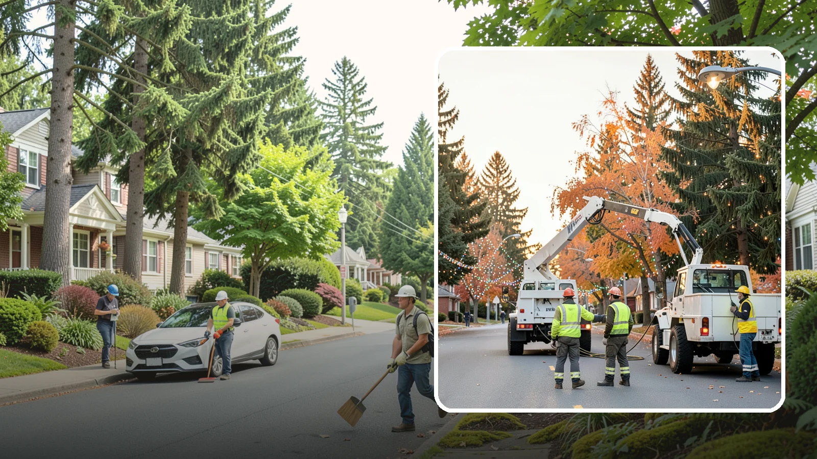 Holiday Lighting Installation in Beaux Arts Village, King County, WA - Installation of civic holiday lighting displays for Western Washington downtowns, parks, and public buildings.