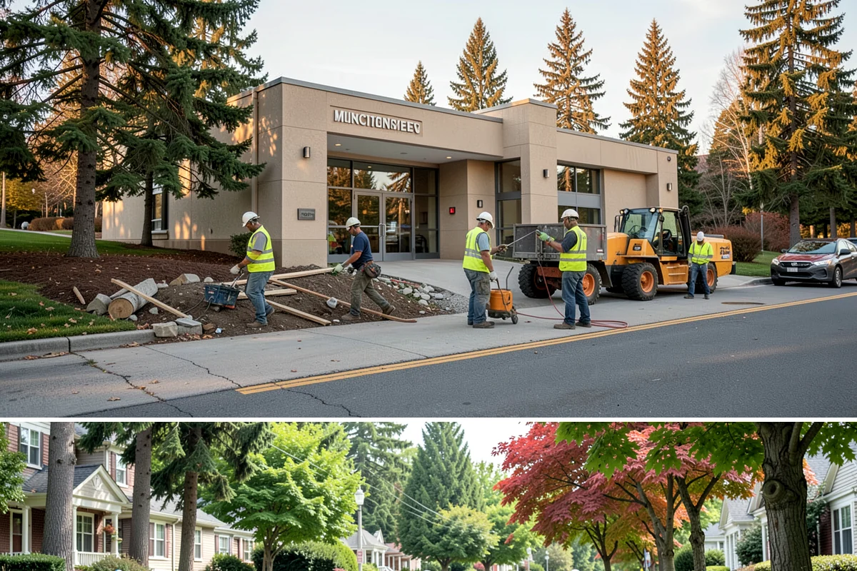 Holiday Lighting Installation in Beaux Arts Village, King County, WA - Installations run from early November so displays are lit for the day-after-Thanksgiving season opening.