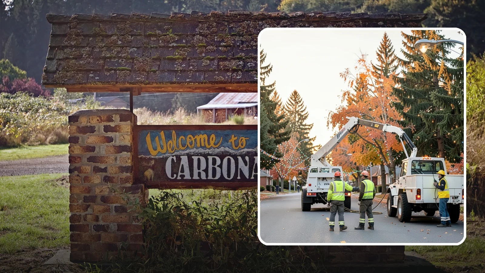 Holiday Lighting Installation in Carbonado, Pierce County, WA - Installation of civic holiday lighting displays for Western Washington downtowns, parks, and public buildings.