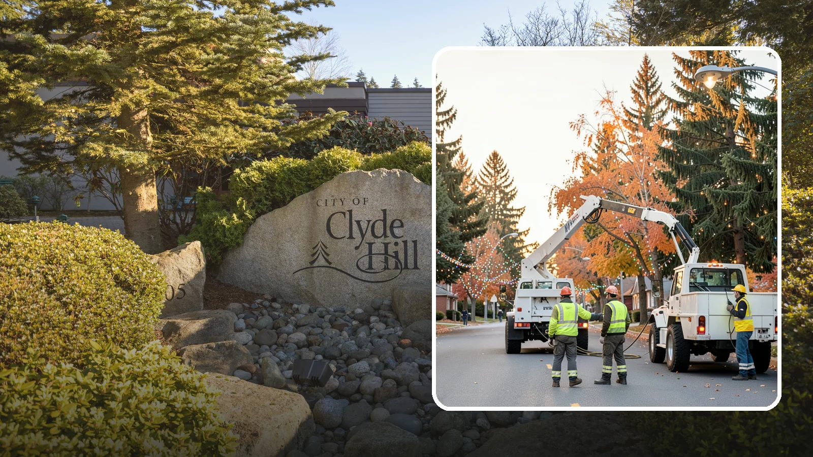 Holiday Lighting Installation in Clyde Hill, King County, WA - Installation of civic holiday lighting displays for Western Washington downtowns, parks, and public buildings.