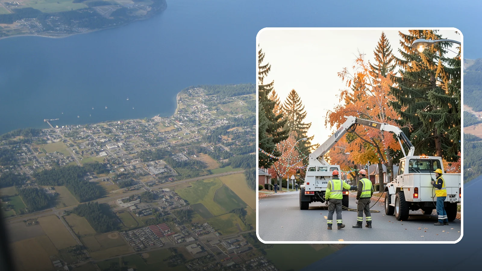 Holiday Lighting Installation in Coupeville, Island County, WA - Installation of civic holiday lighting displays for Western Washington downtowns, parks, and public buildings.