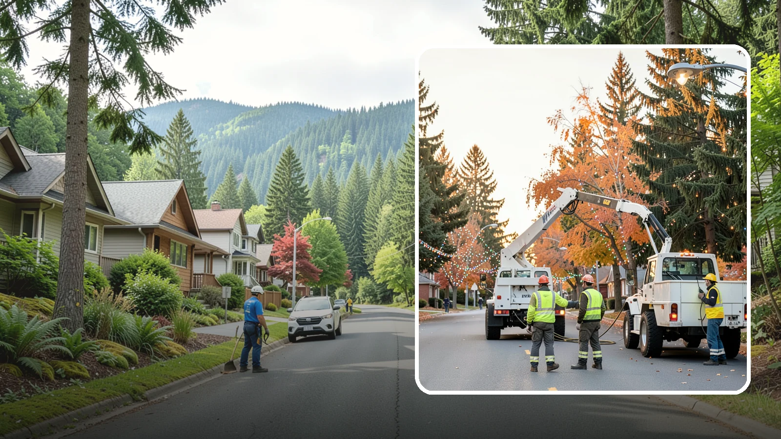 Holiday Lighting Installation in Darrington, Snohomish County, WA - Installation of civic holiday lighting displays for Western Washington downtowns, parks, and public buildings.