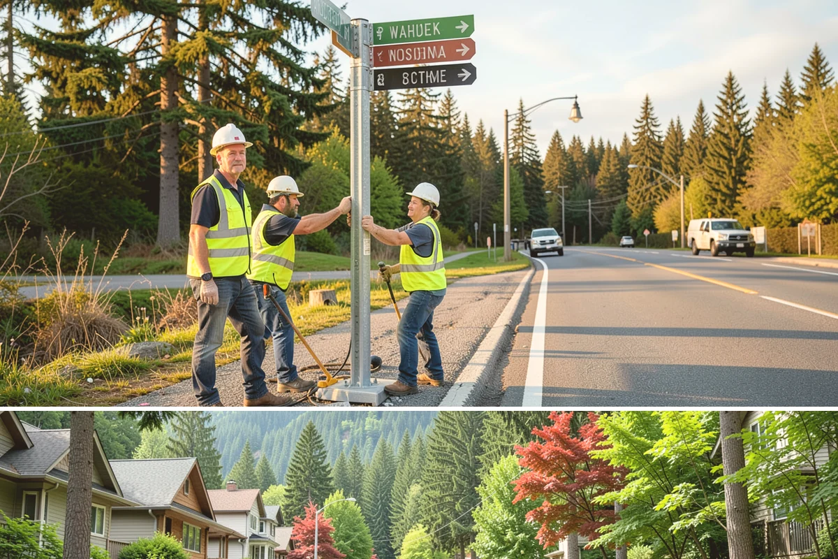 Holiday Lighting Installation in Darrington, Snohomish County, WA - Installations run from early November so displays are lit for the day-after-Thanksgiving season opening.