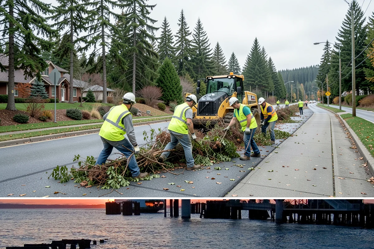 Holiday Lighting Installation in Edmonds, Snohomish County, WA - Installations run from early November so displays are lit for the day-after-Thanksgiving season opening.