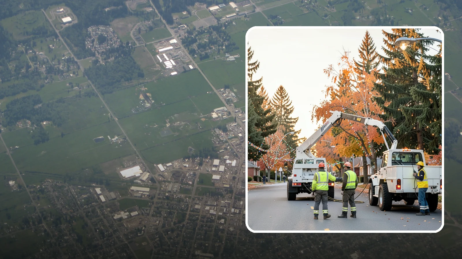 Holiday Lighting Installation in Enumclaw, King County, WA - Installation of civic holiday lighting displays for Western Washington downtowns, parks, and public buildings.