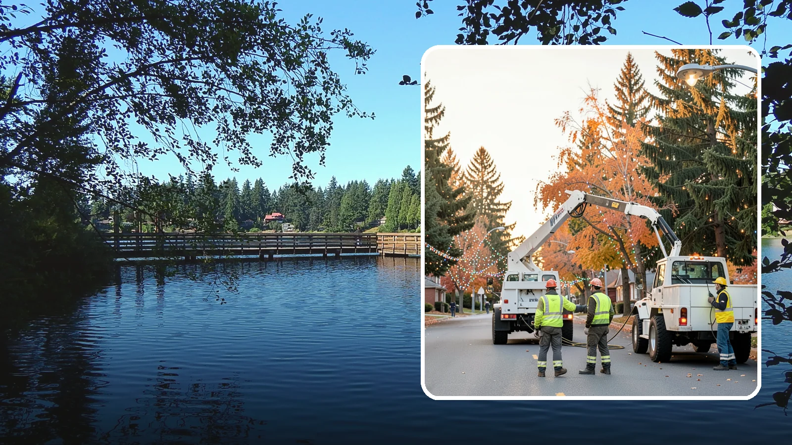 Holiday Lighting Installation in Federal Way, King County, WA - Installation of civic holiday lighting displays for Western Washington downtowns, parks, and public buildings.