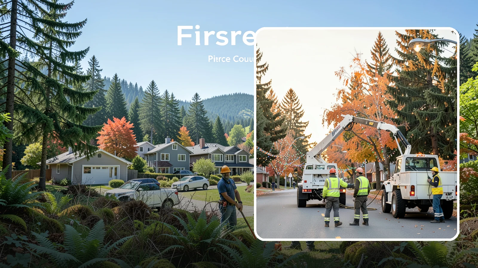 Holiday Lighting Installation in Fircrest, Pierce County, WA - Installation of civic holiday lighting displays for Western Washington downtowns, parks, and public buildings.