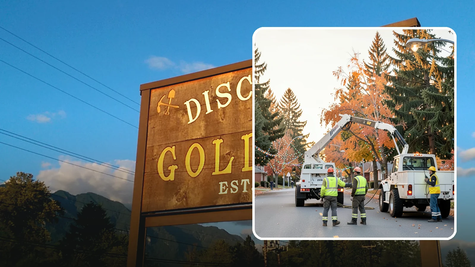 Holiday Lighting Installation in Gold Bar, Snohomish County, WA - Installation of civic holiday lighting displays for Western Washington downtowns, parks, and public buildings.