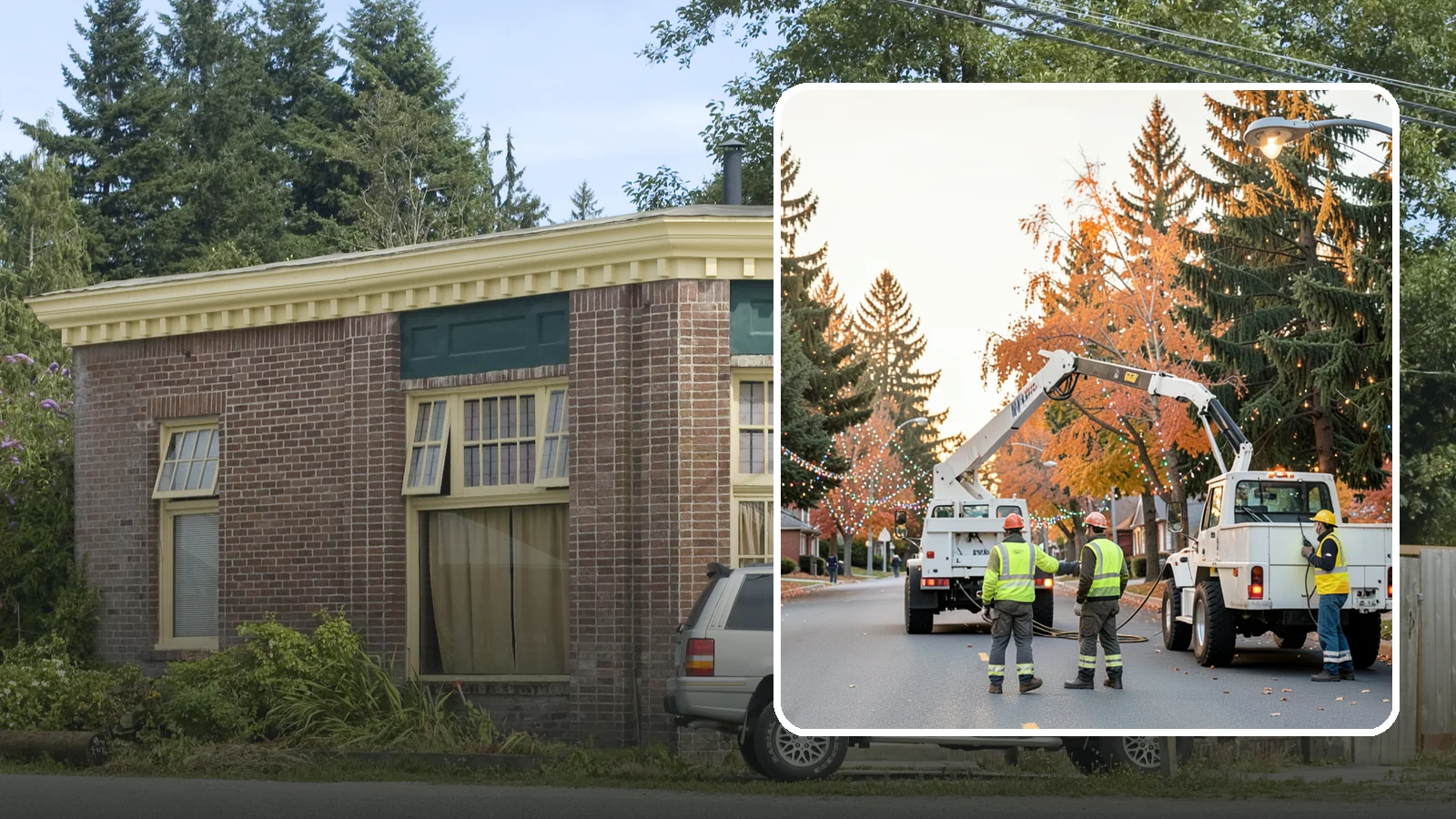Holiday Lighting Installation in Hamilton, Skagit County, WA - Installation of civic holiday lighting displays for Western Washington downtowns, parks, and public buildings.