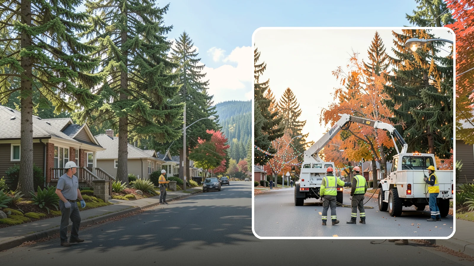 Holiday Lighting Installation in Hunts Point, King County, WA - Installation of civic holiday lighting displays for Western Washington downtowns, parks, and public buildings.
