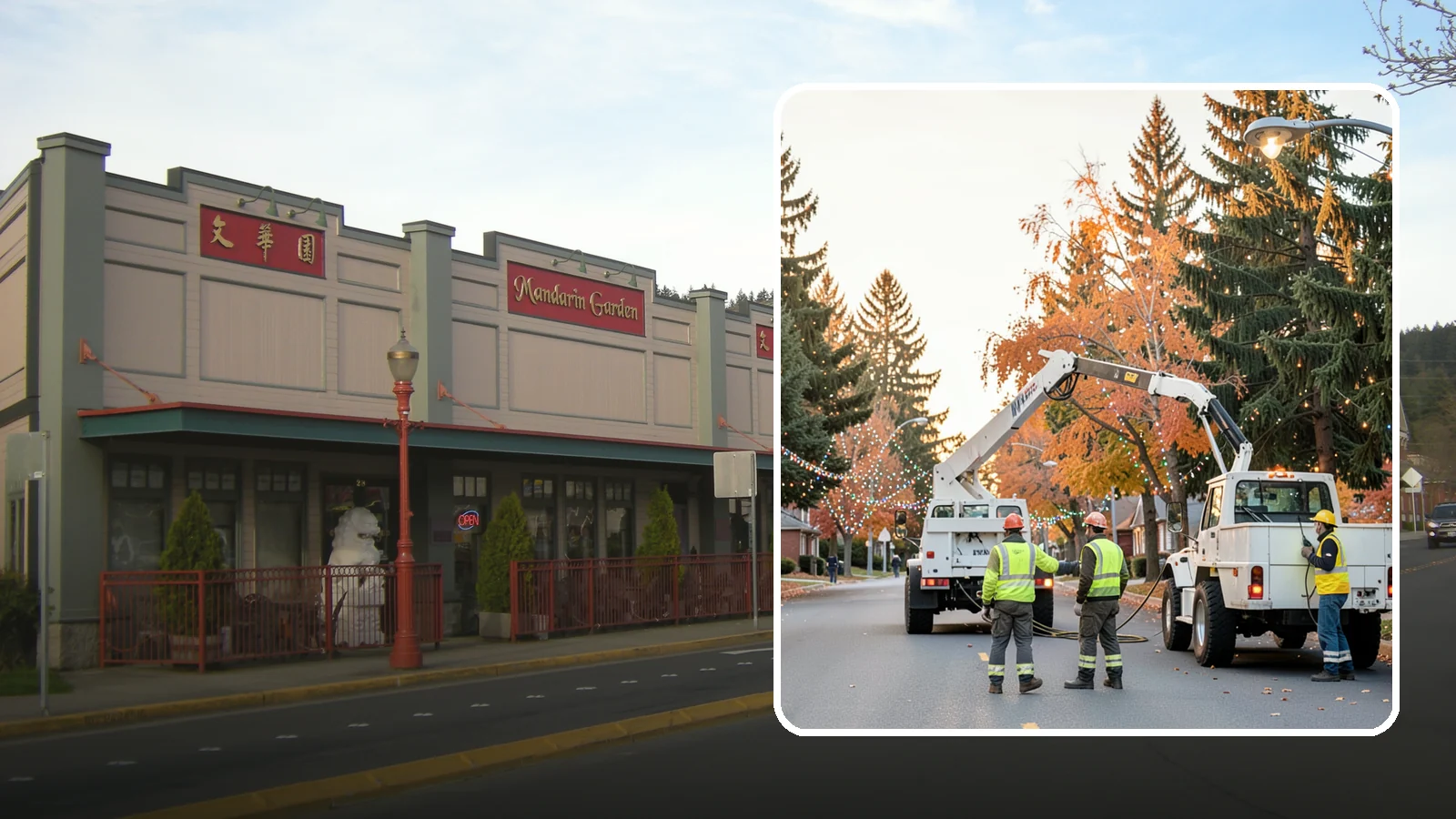 Holiday Lighting Installation in Issaquah, King County, WA - Installation of civic holiday lighting displays for Western Washington downtowns, parks, and public buildings.