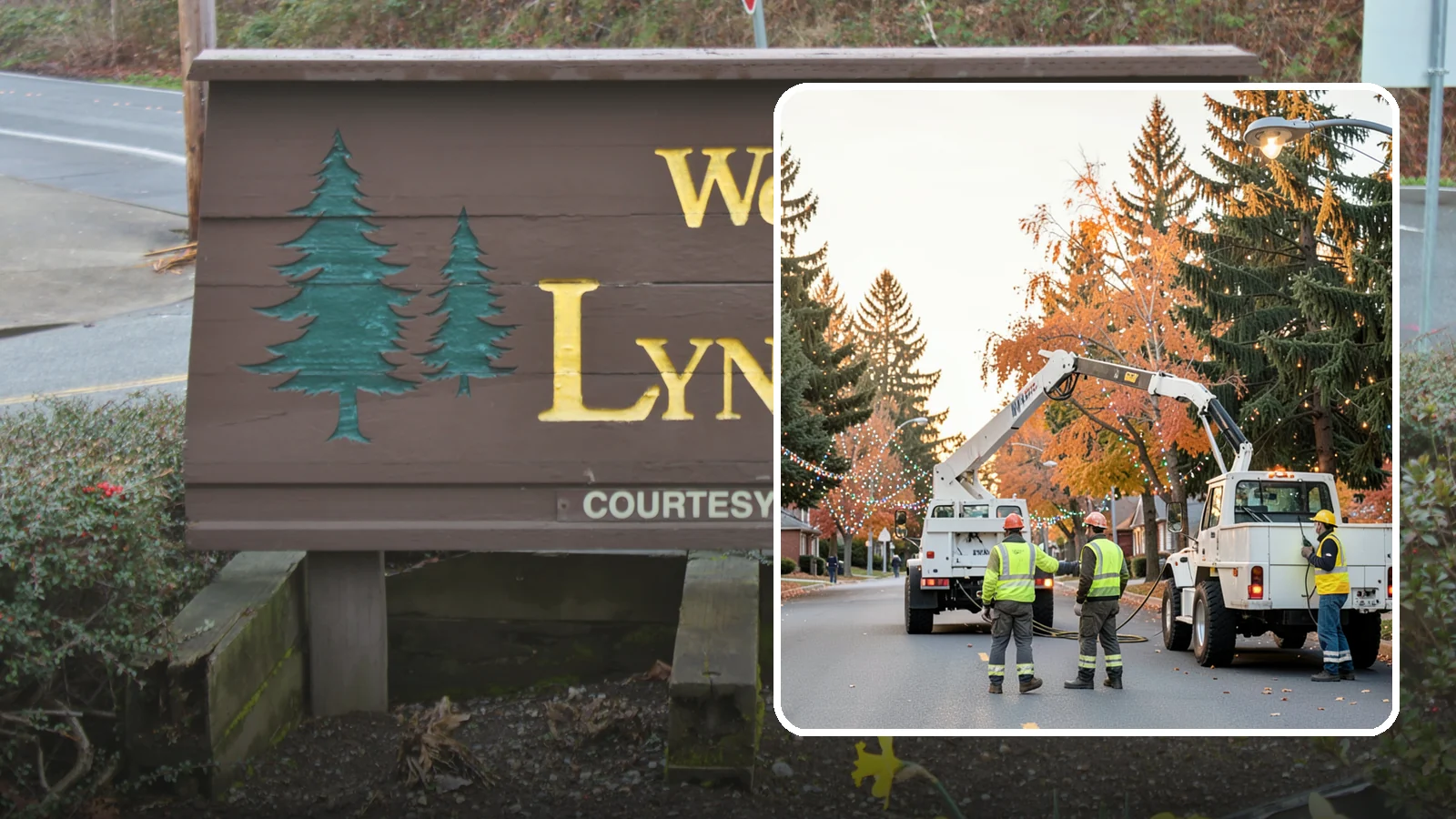 Holiday Lighting Installation in Lynnwood, Snohomish County, WA - Installation of civic holiday lighting displays for Western Washington downtowns, parks, and public buildings.