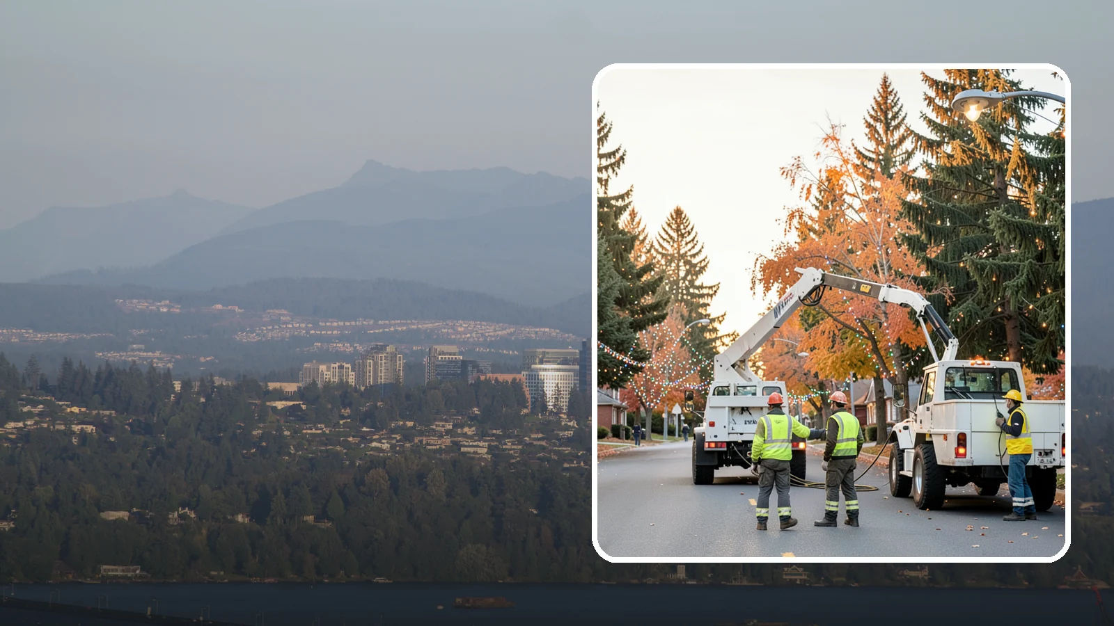 Holiday Lighting Installation in Medina, King County, WA - Installation of civic holiday lighting displays for Western Washington downtowns, parks, and public buildings.