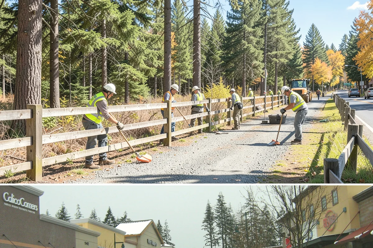 Holiday Lighting Installation in Mill Creek, Snohomish County, WA - Installations run from early November so displays are lit for the day-after-Thanksgiving season opening.