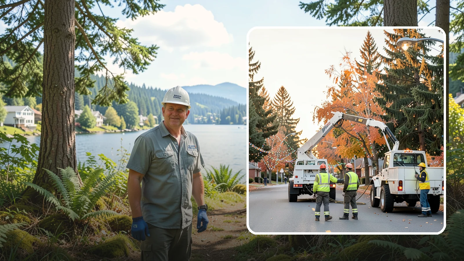 Holiday Lighting Installation in Milton, King County, WA - Installation of civic holiday lighting displays for Western Washington downtowns, parks, and public buildings.