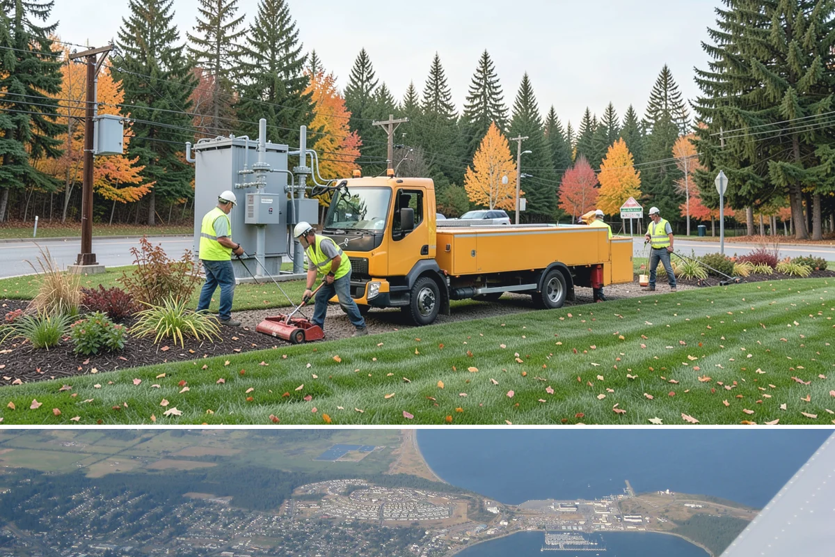 Holiday Lighting Installation in Oak Harbor, Island County, WA - Installations run from early November so displays are lit for the day-after-Thanksgiving season opening.