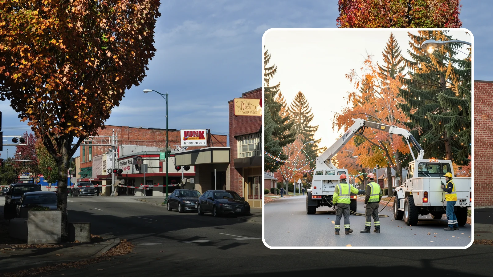 Holiday Lighting Installation in Puyallup, Pierce County, WA - Installation of civic holiday lighting displays for Western Washington downtowns, parks, and public buildings.