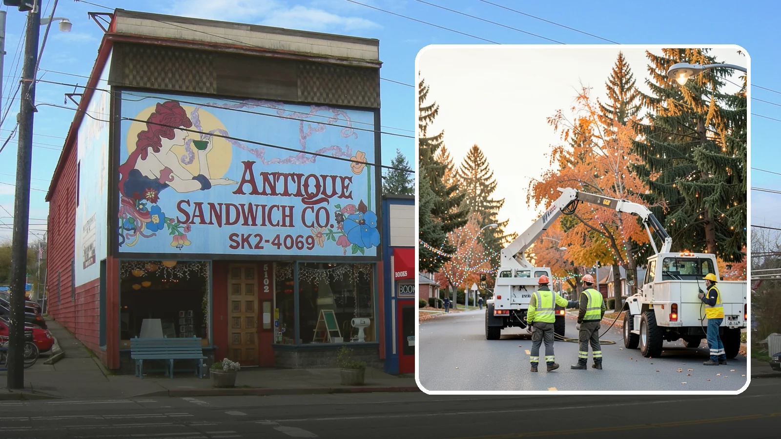 Holiday Lighting Installation in Ruston, Pierce County, WA - Installation of civic holiday lighting displays for Western Washington downtowns, parks, and public buildings.
