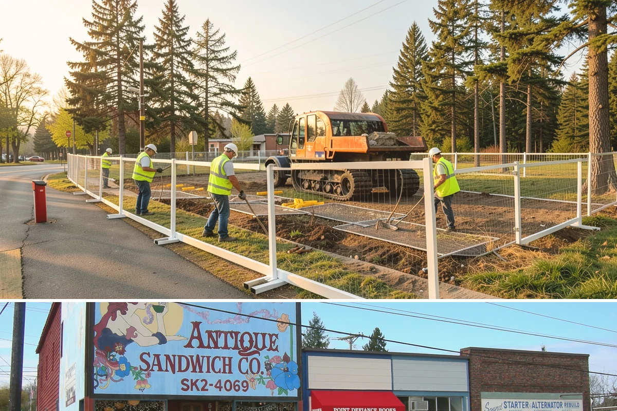 Holiday Lighting Installation in Ruston, Pierce County, WA - Installations run from early November so displays are lit for the day-after-Thanksgiving season opening.