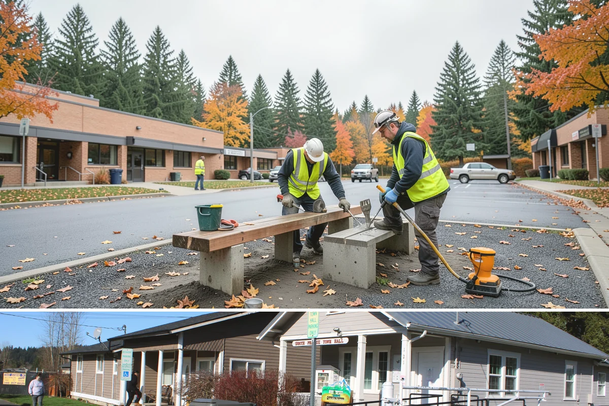 Holiday Lighting Installation in South Prairie, Pierce County, WA - Installations run from early November so displays are lit for the day-after-Thanksgiving season opening.