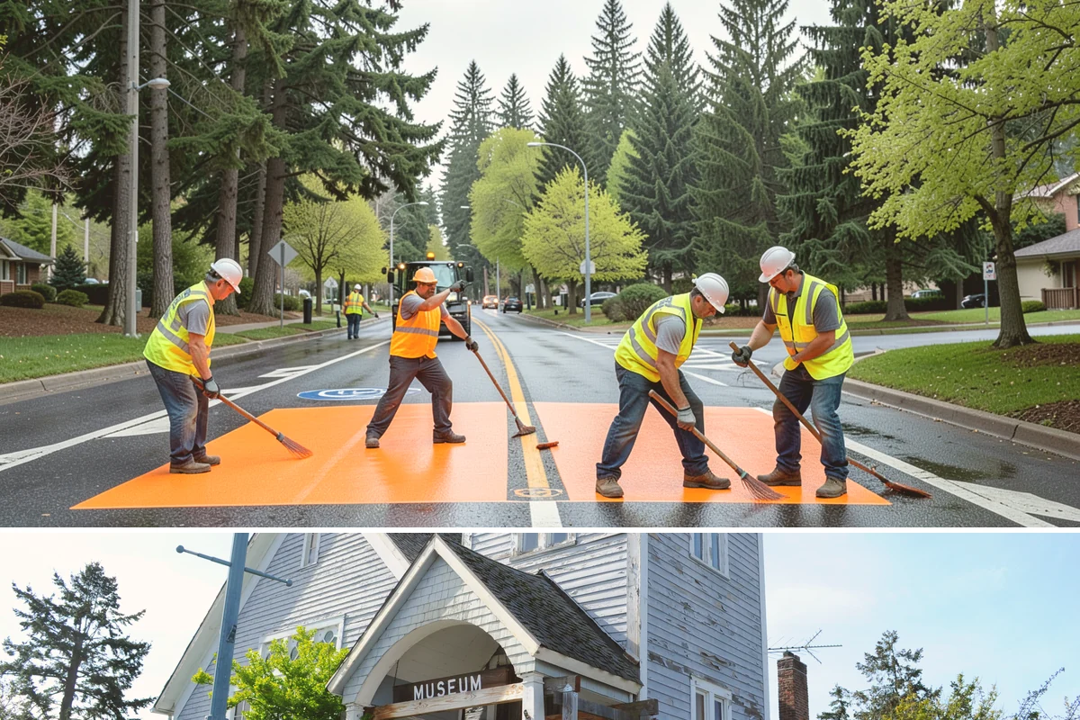 Holiday Lighting Installation in Steilacoom, Pierce County, WA - Installations run from early November so displays are lit for the day-after-Thanksgiving season opening.