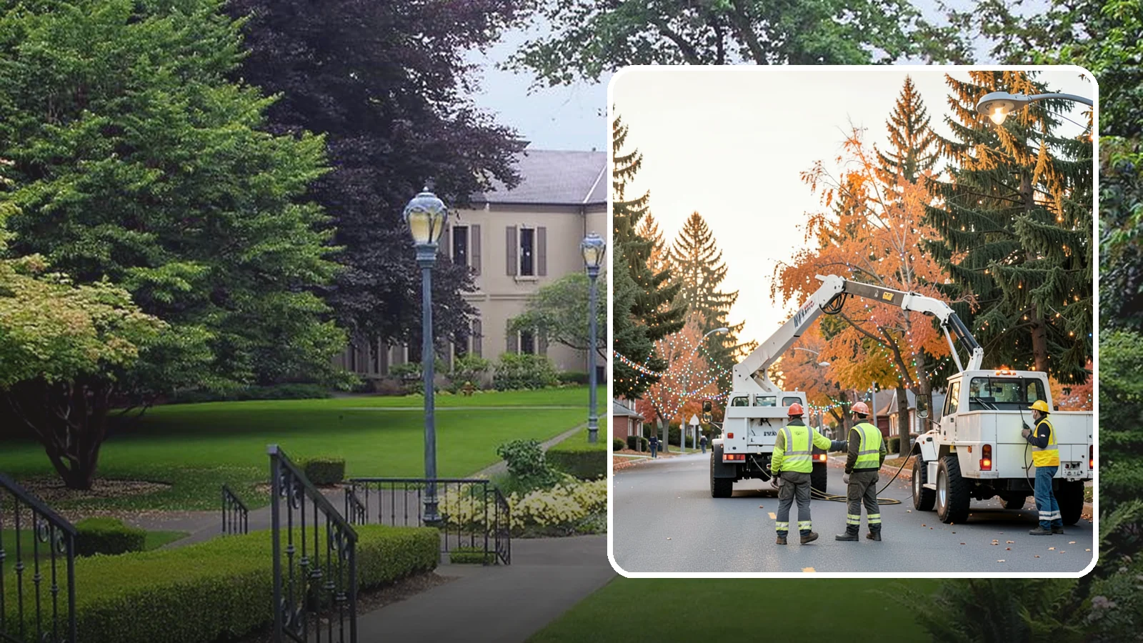 Holiday Lighting Installation in Woodinville, King County, WA - Installation of civic holiday lighting displays for Western Washington downtowns, parks, and public buildings.