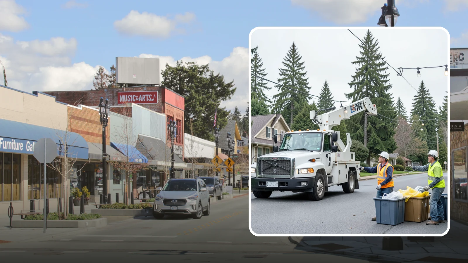 Holiday Lighting Removal in Bothell, King County, WA - Safe takedown and storage of municipal holiday lighting displays across Western Washington.