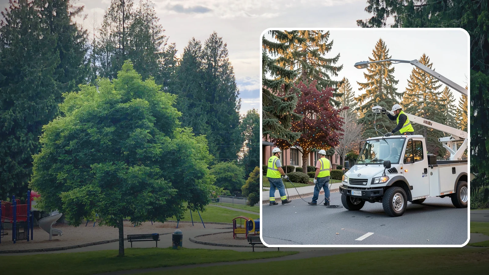 Holiday Lighting in Bonney Lake, Pierce County, WA - Seasonal installation, maintenance, and removal of civic holiday lighting for downtowns and public spaces.