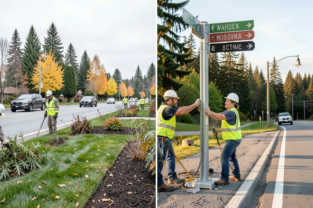 Holiday Lighting in Concrete, Skagit County, WA - Plan display layout, power sources, and attachment points