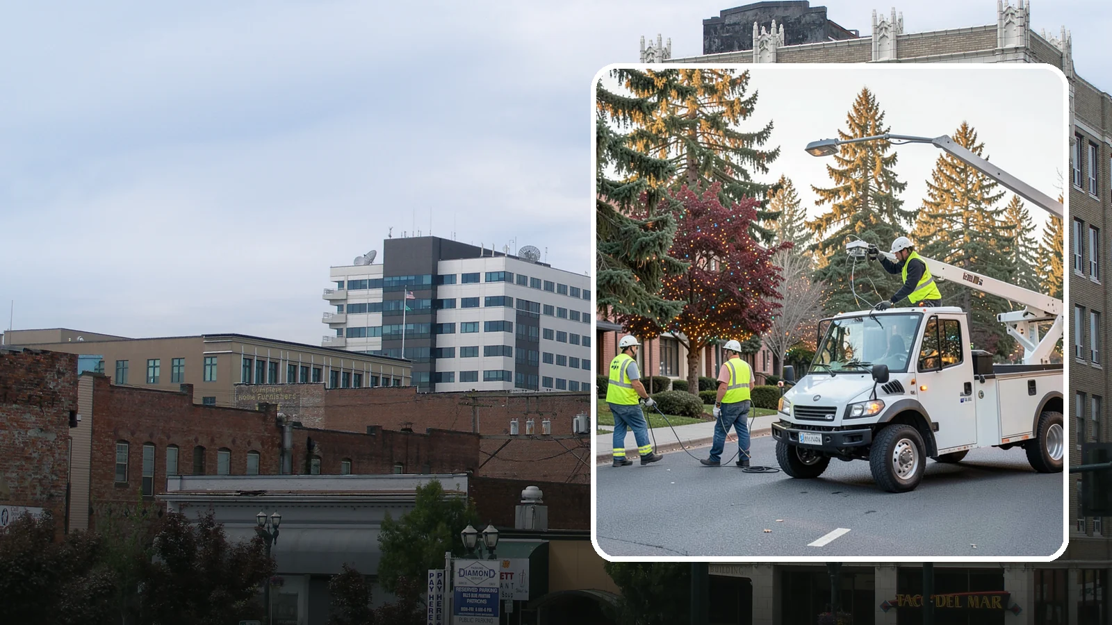 Holiday Lighting in Everett, Snohomish County, WA - Seasonal installation, maintenance, and removal of civic holiday lighting for downtowns and public spaces.
