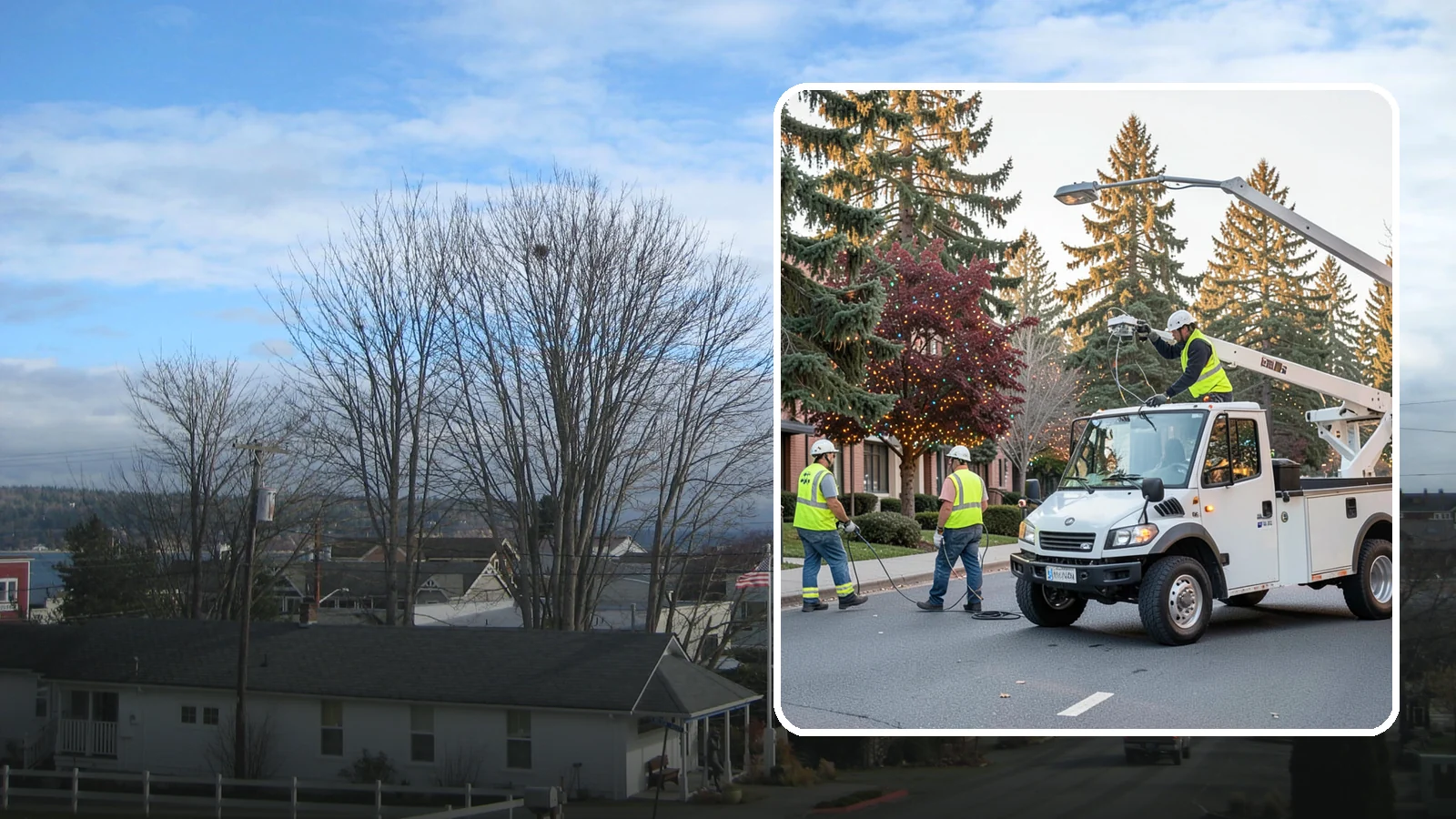 Holiday Lighting in Langley, Island County, WA - Seasonal installation, maintenance, and removal of civic holiday lighting for downtowns and public spaces.