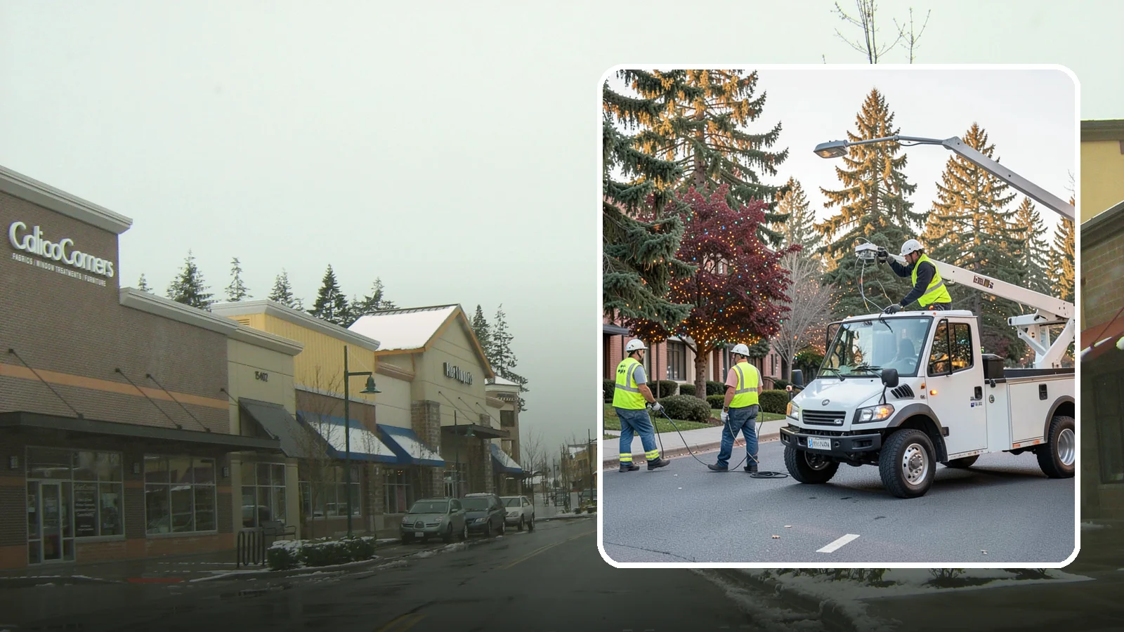 Holiday Lighting in Mill Creek, Snohomish County, WA - Seasonal installation, maintenance, and removal of civic holiday lighting for downtowns and public spaces.