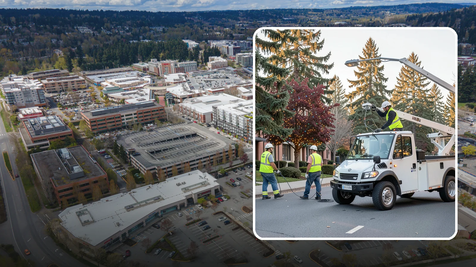 Holiday Lighting in Redmond, King County, WA - Seasonal installation, maintenance, and removal of civic holiday lighting for downtowns and public spaces.