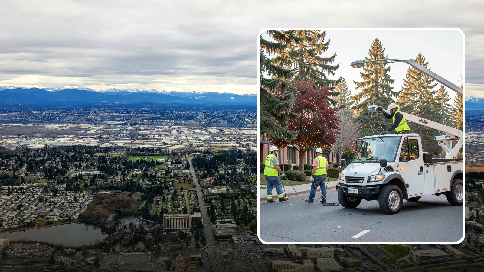 Holiday Lighting in SeaTac, King County, WA - Seasonal installation, maintenance, and removal of civic holiday lighting for downtowns and public spaces.
