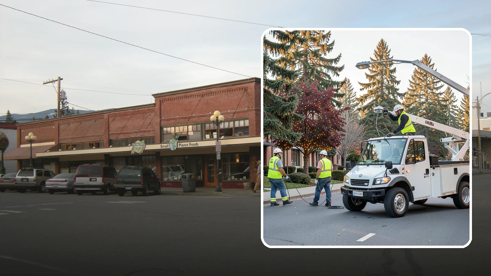 Holiday Lighting in Sedro-Woolley, Skagit County, WA - Seasonal installation, maintenance, and removal of civic holiday lighting for downtowns and public spaces.