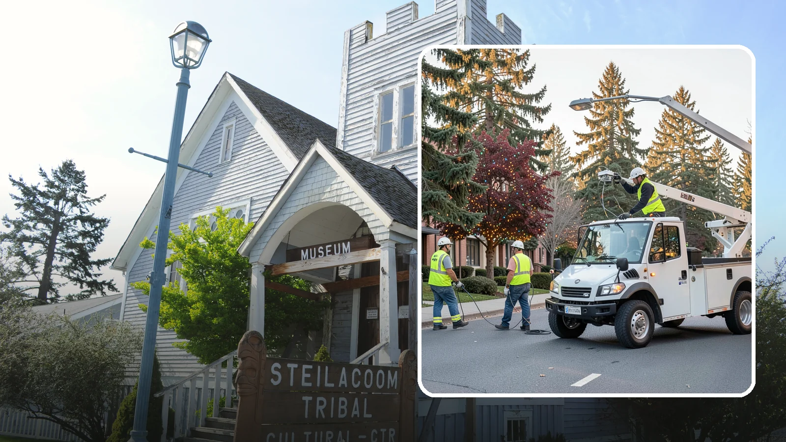 Holiday Lighting in Steilacoom, Pierce County, WA - Seasonal installation, maintenance, and removal of civic holiday lighting for downtowns and public spaces.