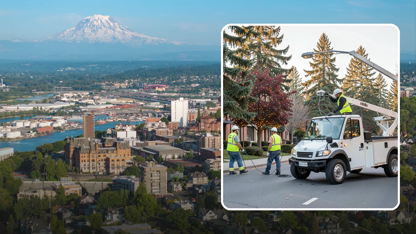 Holiday Lighting in Tacoma, Pierce County, WA - Seasonal installation, maintenance, and removal of civic holiday lighting for downtowns and public spaces.